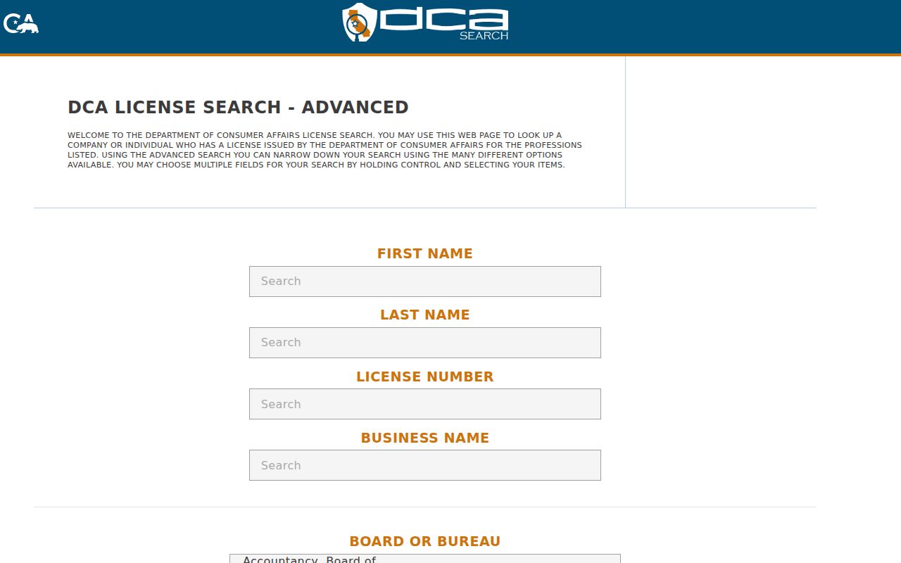 Campbell people search California DCA advanced license search