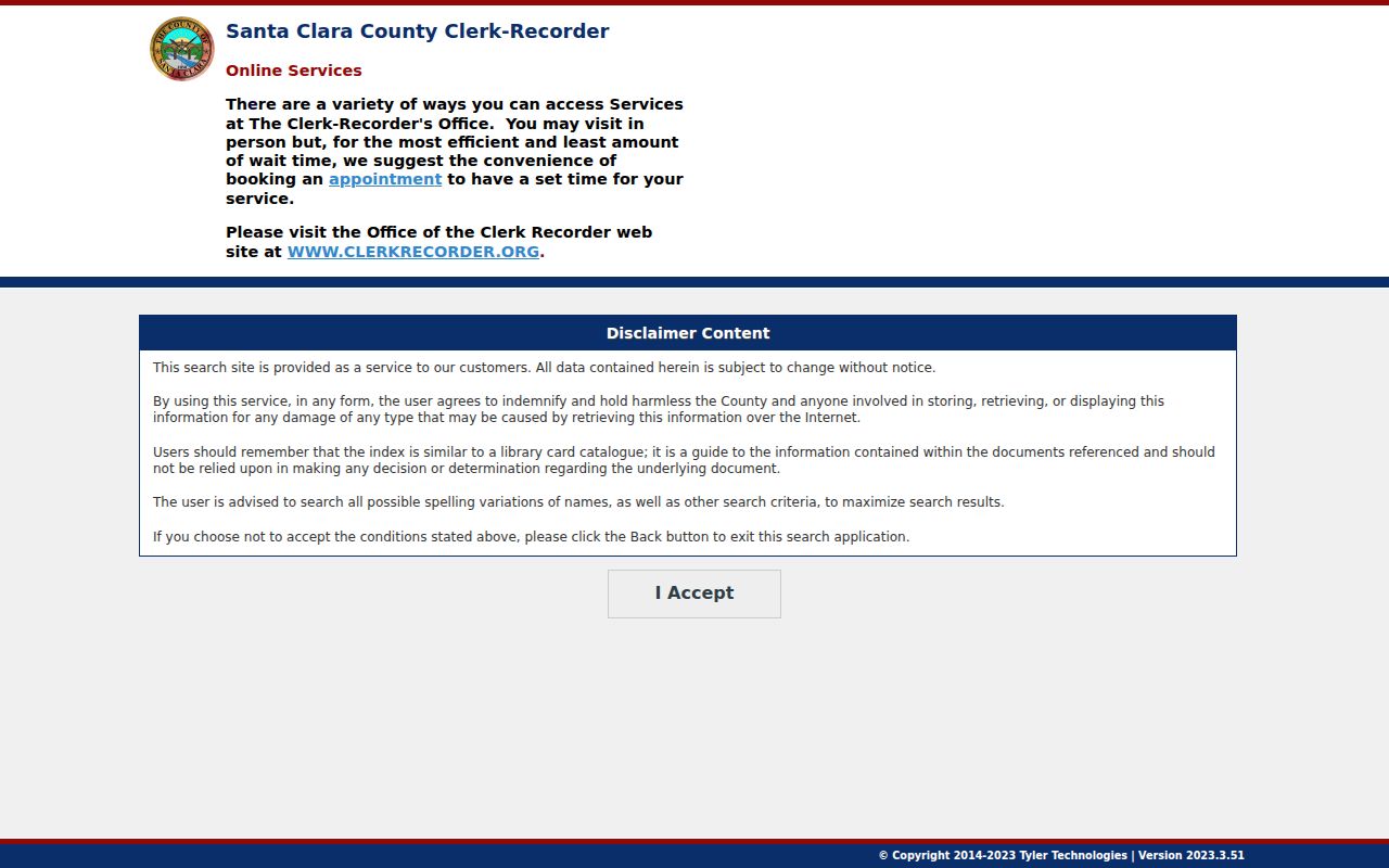 Campbell public records search in the Santa Clara County Clerk-Recorder Self-Service portal